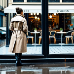 **

"A woman wearing a stylish trench coat and fashionable boots, standing by a cafe window on a rainy Paris morning, observing the reflections in the puddles, fully clothed, appropriate attire, safe for work, perfect anatomy, natural proportions, professional photography, high quality, family-friendly, modest clothing."

**