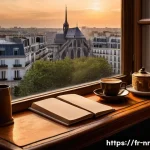 Home 19 스토리텔링을 통한 창의적 글쓰기 기법 - A cozy Parisian writer’s nook in a small apartment overlooking the Seine at dusk, filled with warm g...
