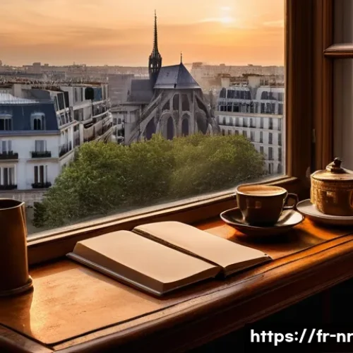 Home 31 스토리텔링을 통한 창의적 글쓰기 기법 - A cozy Parisian writer’s nook in a small apartment overlooking the Seine at dusk, filled with warm g...