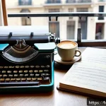 Home 18 문장 시작의 다양성 증대 방법 - A sophisticated modern writer’s desk scene in a cozy Parisian apartment, featuring a laptop with an ...