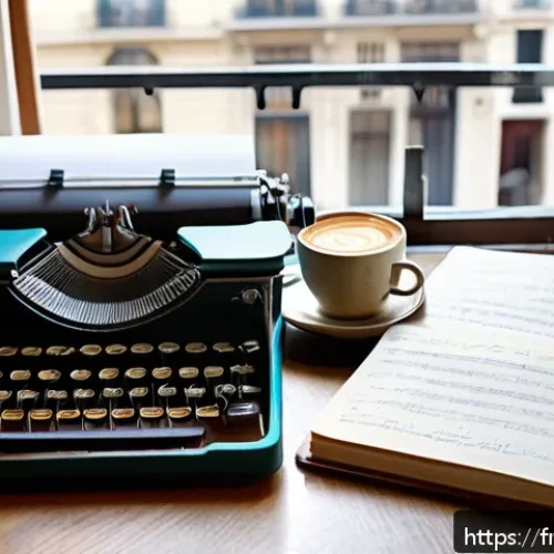 Home 30 문장 시작의 다양성 증대 방법 - A sophisticated modern writer’s desk scene in a cozy Parisian apartment, featuring a laptop with an ...